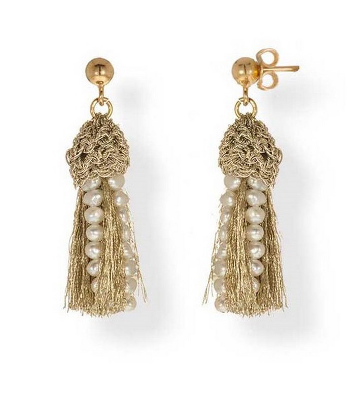 Crochet Earring Silver and Silk Threads with Natural Pearls